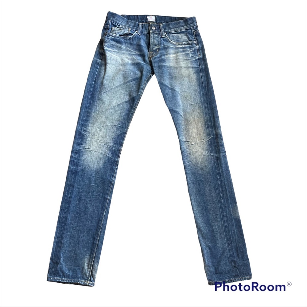 AG Distressed Straight Leg Low Rise Button Fly Jeans with S925 Rivet Made in USA